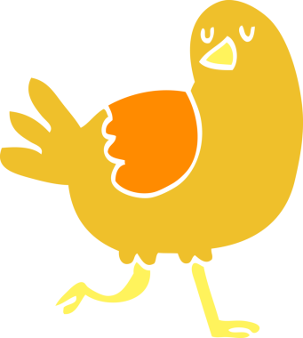 Bir insan tarafından çizilmiş düz renkli çizgi film kuşu