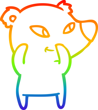 Gökkuşağı gradyanı çizimi. Bir insan tarafından çizilmiş şirin bir ayı çizgi filmi.