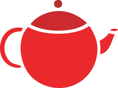 Bir insan tarafından çizilmiş kırmızı çay demliğinin düz renkli retro karikatürü