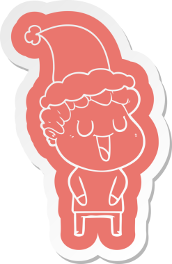 Bir insan tarafından çizilmiş Noel Baba şapkası giyen bir adamın komik çizgi film çıkartması.