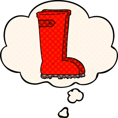 Bir insan tarafından çizilmiş çizgi roman şeklinde düşünce baloncuklu Wellington çizmeleri