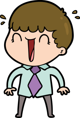 Bir insan tarafından çizilmiş tişörtlü ve kravatlı gülen adam.