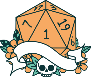 Retro Dövme Biçimi Doğal Bir d20 zar bir insan tarafından çizildi