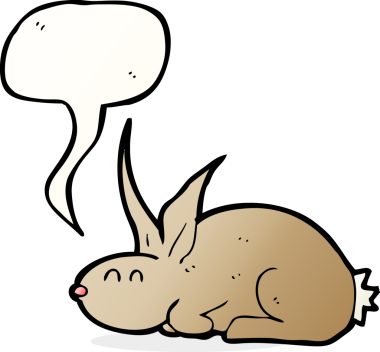 Bir insan tarafından çizilmiş konuşma balonlu çizgi film tavşanı.