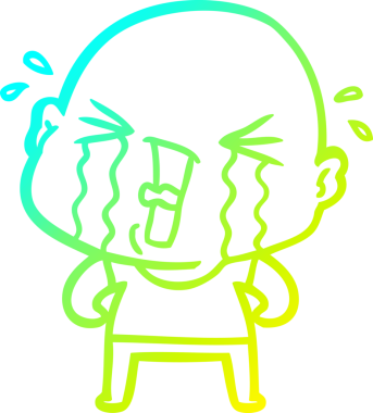 Bir insan tarafından çizilmiş, ağlayan kel bir adamın çizdiği soğuk çizgi.