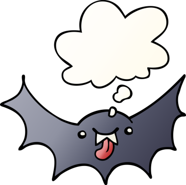 Düşünce baloncuğu olan çizgi vampir yarasa bir insan tarafından çizilmiş.