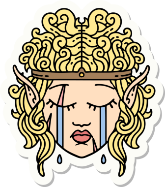 Bir insan tarafından çizilmiş ağlayan barbar bir elf karakterinin çıkartması.