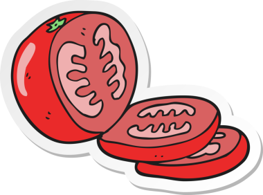 Bir insan tarafından çizilmiş dilimlenmiş domates etiketi.