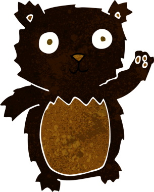 Bir insan tarafından çizilmiş siyah ayı yavrusunu sallayan çizgi film.