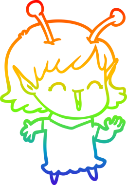 Gökkuşağı gradyan çizgi çizimi bir insan tarafından çizilmiş uzaylı bir kızın gülüşü.