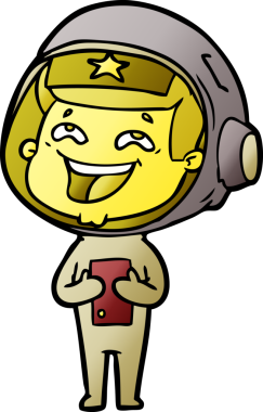 Bir insan tarafından çizilmiş gülen astronot çizgi filmi.