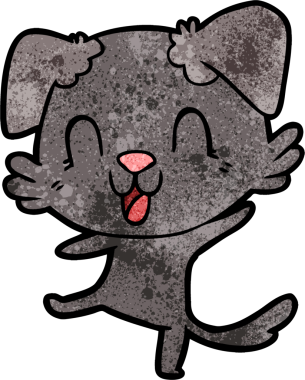 Bir insan tarafından çizilmiş gülen çizgi film köpeği.