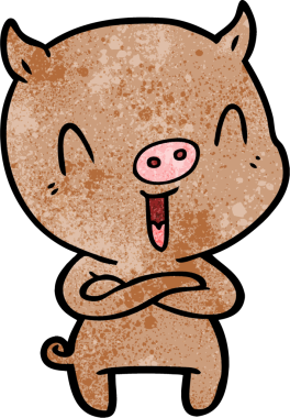 Bir insan tarafından çizilmiş mutlu çizgi film domuzu.