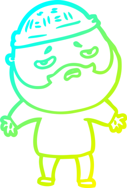 Bir insan tarafından çizilmiş sakallı, endişeli bir çizgi film çizimi.