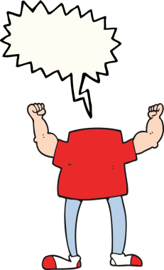 Bir insan tarafından çizilmiş serbest konuşma balonu karikatürü başsız adam