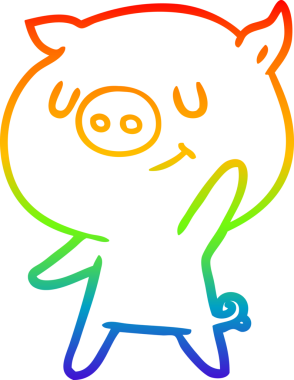 gökkuşağı gradyan çizimi mutlu çizgi film domuz bir insan tarafından çizilen