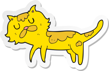 Bir insan tarafından çizilmiş çizgi film kedisinin çıkartması.