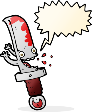 Bir insan tarafından çizilmiş konuşma balonlu çılgın bıçak çizgi karakteri.