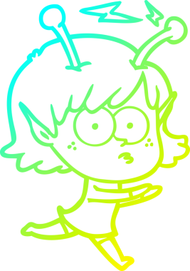 Bir insan tarafından çizilmiş bir uzaylı kız çizgi filmi.