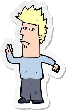 Bir insan tarafından çizilmiş barış işareti veren bir çizgi film karakterinin çıkartması.