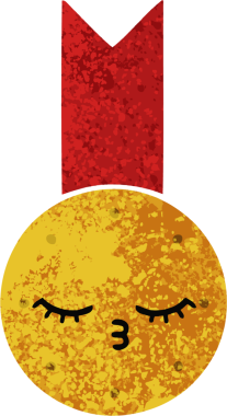 Bir insan tarafından çizilmiş altın madalyanın retro çizim tarzı karikatürü.