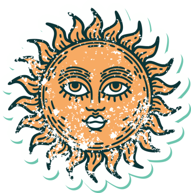 Bir insanın çizdiği yüzü olan bir güneşin sembolik dövmesi.