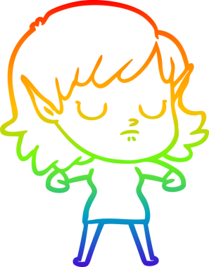 Gökkuşağı gradyan çizgi çizimi bir insan tarafından çizilmiş bir elf kızı