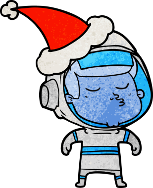 Kendine güvenen bir astronotun çizdiği el çizimi bir insan tarafından çizilmiş Noel Baba şapkası.