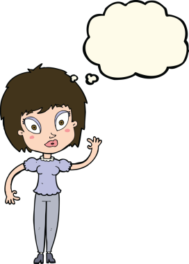 Bir insan tarafından çizilmiş düşünce balonlu güzel kız.