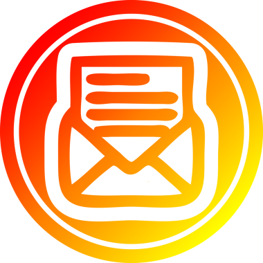 Bir insan tarafından çizilen sıcak gradyan bitiş ile zarf harfi dairesel simgesi