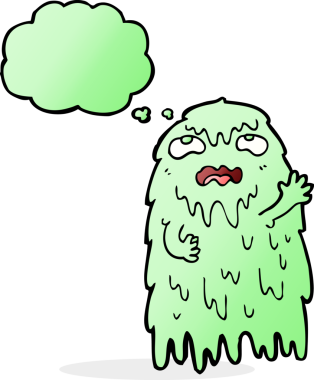 Düşünce baloncuğu insan tarafından çizilmiş iğrenç bir çizgi film hayaleti.