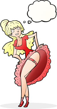 Bir insan tarafından çizilmiş düşünce balonlu flamenko dansçısı çizgi filmi.