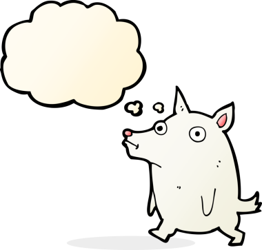 Bir insan tarafından çizilmiş düşünce baloncuğu olan komik bir köpek.