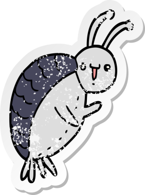 Bir insan tarafından çizilmiş karikatür böceğinin sıkıntılı çıkartması.