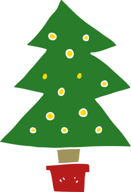 Bir insan tarafından çizilmiş düz renk karikatür Noel ağacı