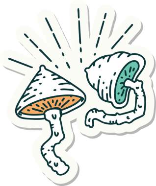 Bir insan tarafından çizilmiş dövme stili mantar çıkartması.