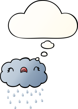 Düşünce baloncuğu olan sevimli çizgi film bulutu bir insan tarafından çizilmiş.