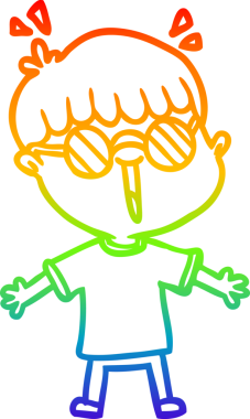 Bir insan tarafından çizilmiş gözlük takan çizgi film çocuğu çizimi.