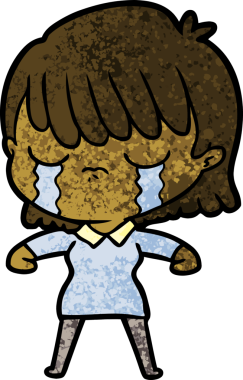 Bir insan tarafından çizilmiş ağlayan çizgi film kadını.