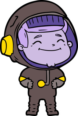 Bir insan tarafından çizilmiş mutlu astronot çizgi filmi.