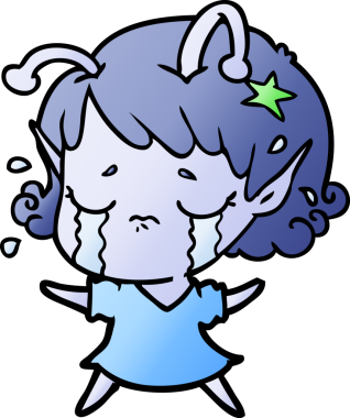 Bir insan tarafından çizilmiş ağlayan uzaylı kız çizgi filmi.