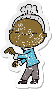 Bir insan tarafından çizilmiş barışçıl yaşlı bir kadının sıkıntılı çıkartması.