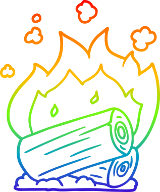 Bir insan tarafından çizilmiş bir kamp ateşinin gökkuşağı gradyanı çizimi