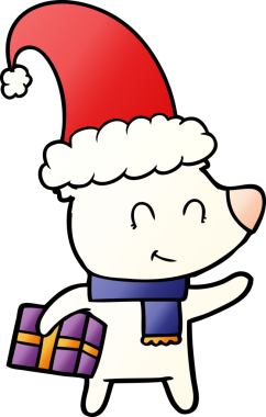 Bir insan tarafından çizilmiş Noel hediyeli dişi kutup ayısı.