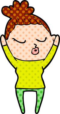 Bir insan tarafından çizilmiş sakin bir kadın çizgi filmi.