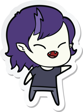 Bir insan tarafından çizilmiş, gülen vampir bir kızın çıkartması.