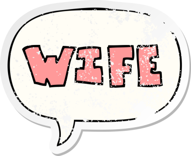 Konuşma baloncuğu olan karikatür kelimesi bir insan tarafından çizilmiş sıkıntılı eski bir çıkartma.