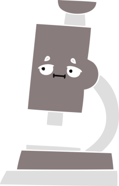 Bir insan tarafından çizilmiş bir mikroskobun düz renkli retro karikatürü