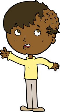 Bir insan tarafından çizilmiş kafasında büyüme olan çizgi film çocuğu.