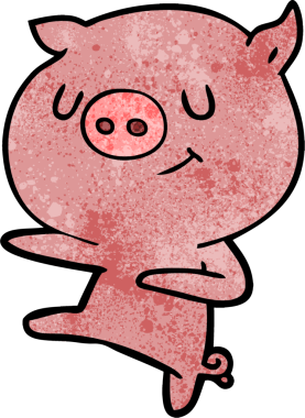 Bir insan tarafından çizilmiş mutlu domuz dansı çizgi filmi.